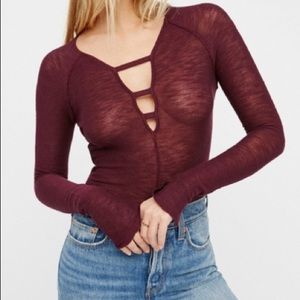 Free People XS Burgundy Wine Long Sleeve Sweater